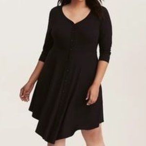 Torrid Super Soft Black Button Down 3/4 Sleeve Dress